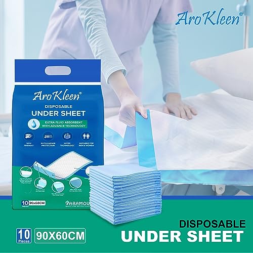 Arokleen Premium Disposable Bed Underpads Large 90x60 CM I 10 Units I Waterproof I Protects surfaces from Incontinence I Super Soft Polymer Pack of 1