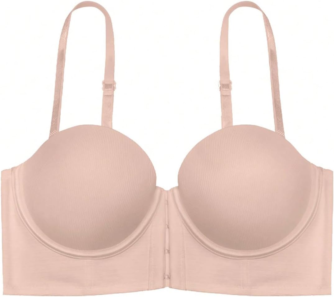 SweatyRocks Women's Front Closure Bandeau Bra Strapless Push Up Underwire Bras - Image 5