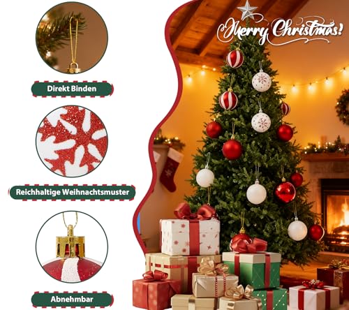 Bolas de Navidad de plástico rojas y blancas para decorar el árbol, pack de 16 unidades 5