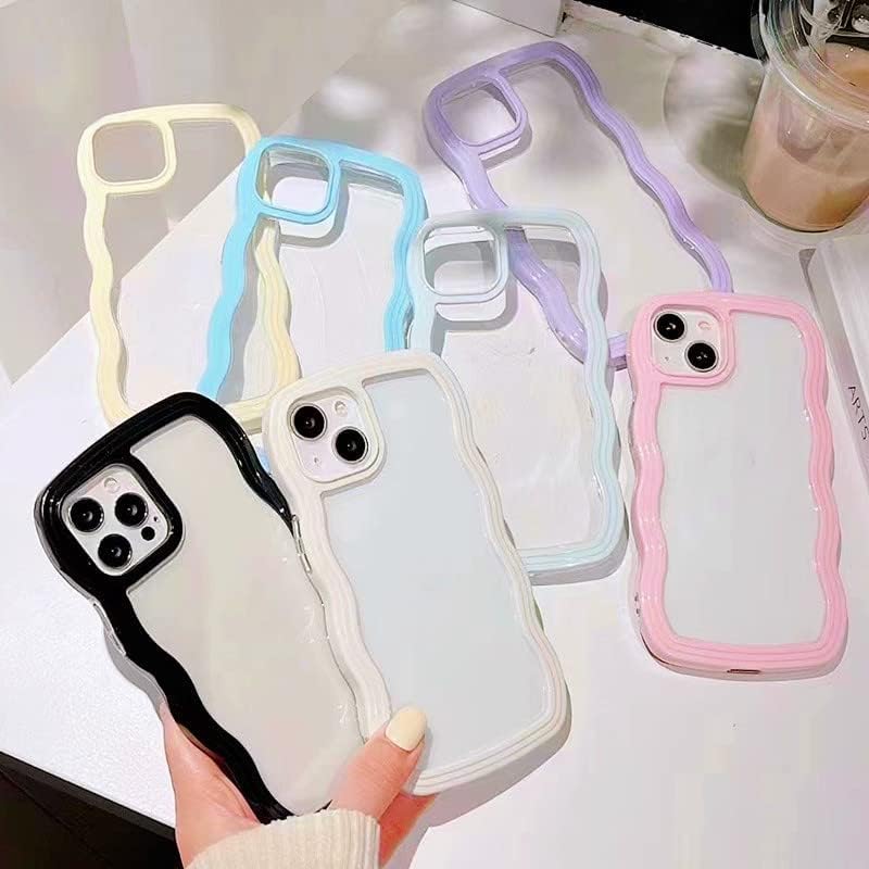 Image of MIDOS Back Cover Compatible with iPhone 14 Plus, Cute Curly Wave Frame Clear Case for Girls Women, Transparent Soft Silicone TPU Bumper Shockproof Protective Cover for iPhone 14 Plus (Black)