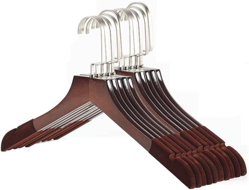 Space Saving Strong Wooden Hangers Pack of 10 Flocking Shoulder Notches Coat Hanger Wooden Hangers for Clothes Non-Slip Hanger Hangers Coat,