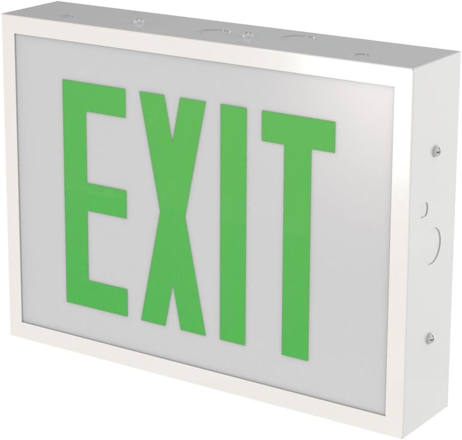 Lithonia Lighting Indura TCE Exit Sign with LED Light Source, Steel Construction, Switchable Red and Green Colors, Double Face Option, Ni-MH Battery Backup, White