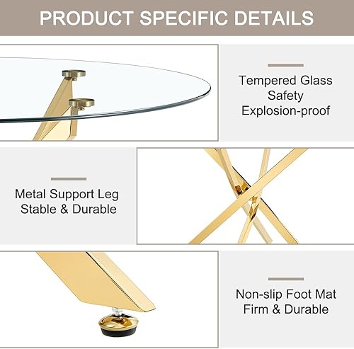 Miniatura 31 de Mesa redonda de comedor de vidrio para 2 a 4, moderna mesa superior de vidrio templado, patas cromadas resistentes, almohadillas ajustables, mesa de