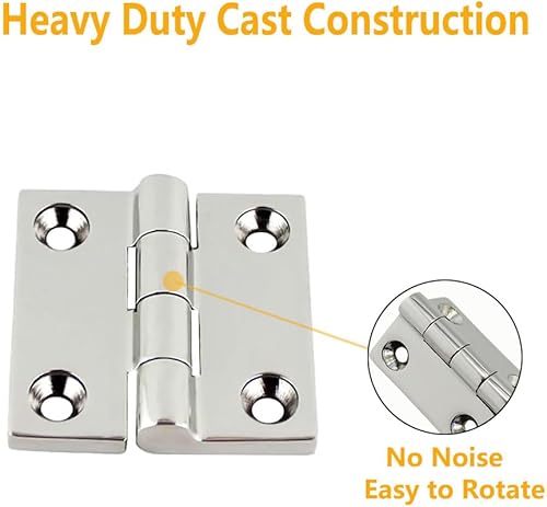Miniatura 4 de Plowatxi Bisagras de acero inoxidable 316 de grado marino, bisagra de escotilla de barco de 2 x 2 pulgadas, bisagra de puerta de gabinete de