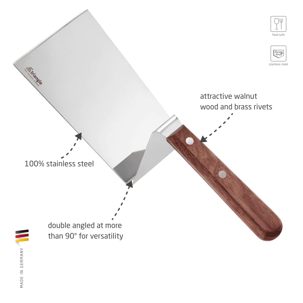 triangle Plancha-Palette 15 cm - Edelstahl & Walnussholz | Gehärteter Stahl, genietet, handgefertigt in Solingen – ideal für Plancha, Grill & Pfanne - -Made in Solingen/Germany