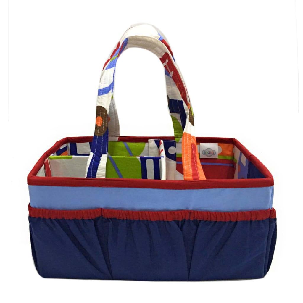 Bacati Transportation Multicolor Nursery Fabric Storage Caddy with Handles, Blue
