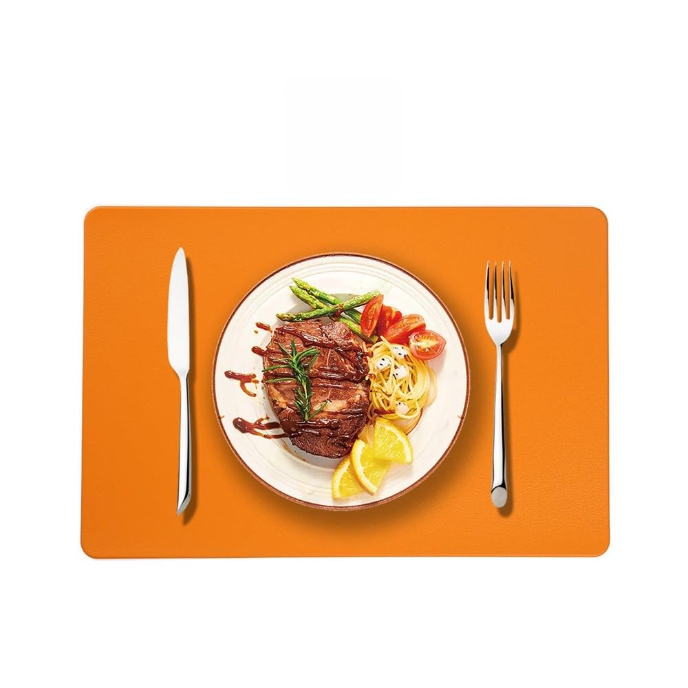 4PCS Solid Color Placemats 30x45cm PU Place Mats Wipeable Heat Resistant(Placemat-orange)