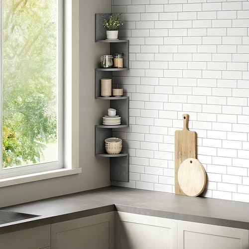 Estantería esquinera de pared zigzag gris para decorar salones modernos 3