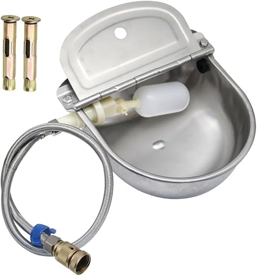 Stainless Steel Automatic Waterer Bowl Farm Livestock Pet Auto-Watering for Dog Cattle Horse Float Valve Sheep Goat with Float Water Valve Pipe and 3/4''Adaptor