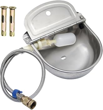 Automatic Livestock Waterer, 304 Stainless Steel with Float Valve, Animal Watering Bowl for Dogs, Horses, Goats, Cattle, Pigs & Chickens, Wall & Ground Mount, Includes 3/4" Adaptor & Water Pipe