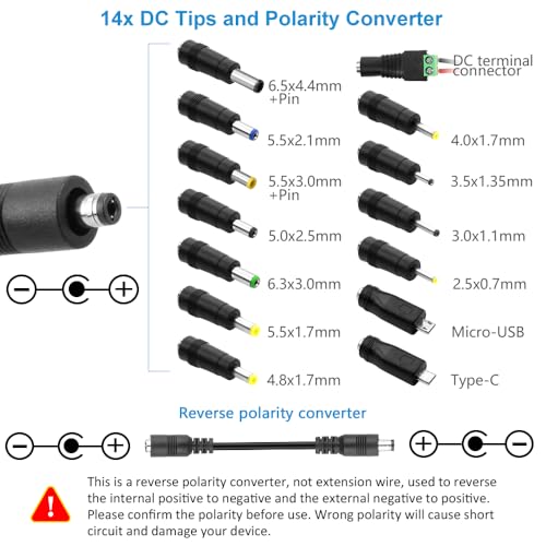 SHNITPWR 3V ~ 24V 3A 72W Power Supply Adjustable DC 3V 5V 6V 9V 12V 15V 16V 18V 19V 20V 24V Variable Universal AC/DC Adapter 100V-240V AC to DC Converter with 14 Tips 5.5x2.5mm 4.0x1.7mm 3.5x1.35mm - Image 6
