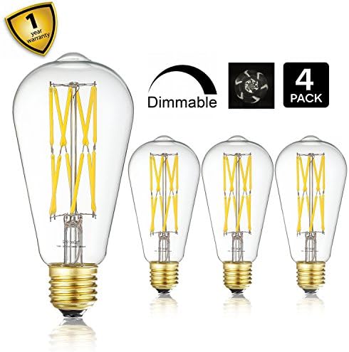 Leools LED Edison Bulb 10W Dimmable 4000K Neutral White 1200LM, 100W Equivalent E26 Medium Base, ST21(ST64) Vintage LED Filament Bulbs, 360 Degrees Beam Angle, Pack of 4