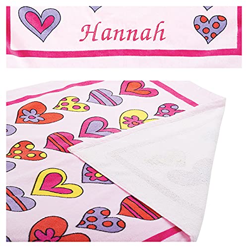 Lillian Vernon Personalized Beach And Bath Towel For Girls - Crazy Hearts Design, Extra-Large, 100% Cotton, Custom Embroidered, 30 Inch X 60 Inch #TOP4