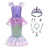 Design exquis Robe de fête d'anniversaire pour bébés filles Ariel princesse costume. Robe longue maxi, robe sirène, col carré, style pull, motif écailles de poisson brillant métallique, apparence brillante, volants courts fendus à la taille ressemblant aux nageoires de la sirène, queue de sirène en tulle volants, a l'air si magnifique.