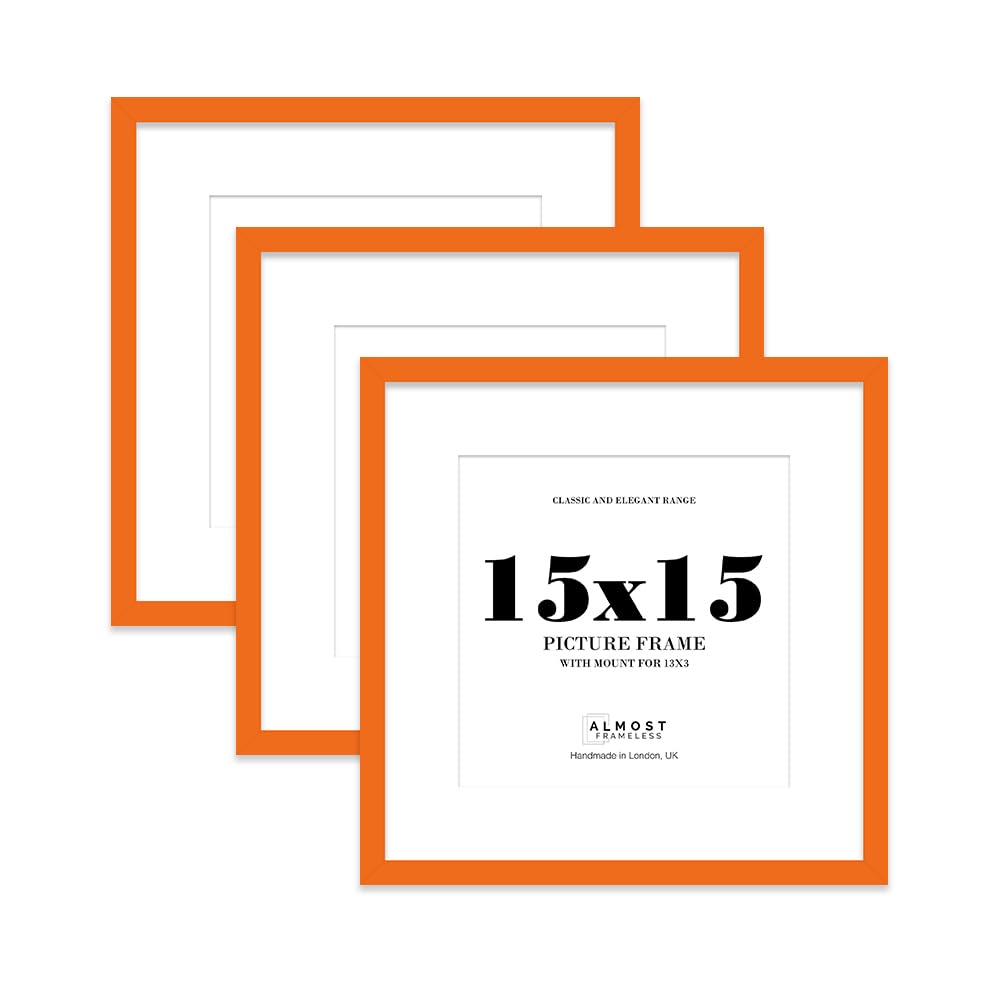 15x15 Orange Picture Frame with Mount for 13x13 Photos, Prints - Modern Square Wall Frame, Set of 3