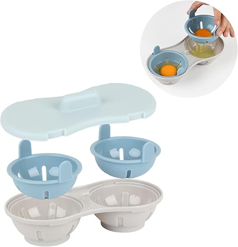 Miniatura 4 de Cocedor escalfador de huevos para microondas, olla a vapor de huevos de 2 cavidades con tapa, doble máquina de huevos escalfados, vaporizador de