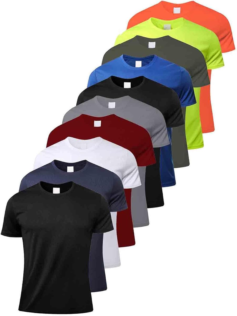 Paquete de 10 camisetas de manga corta con cuello redondo para hombre - Camiseta de secado rápido Camiseta de moda para hombre Camiseta deportiva activa