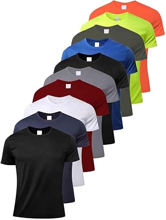 10 Pack Mens Short Sleeve Crew Neck T-Shirt - Quick Dry Tee Men Fashion T-Shirt Active Athletic t Shirt