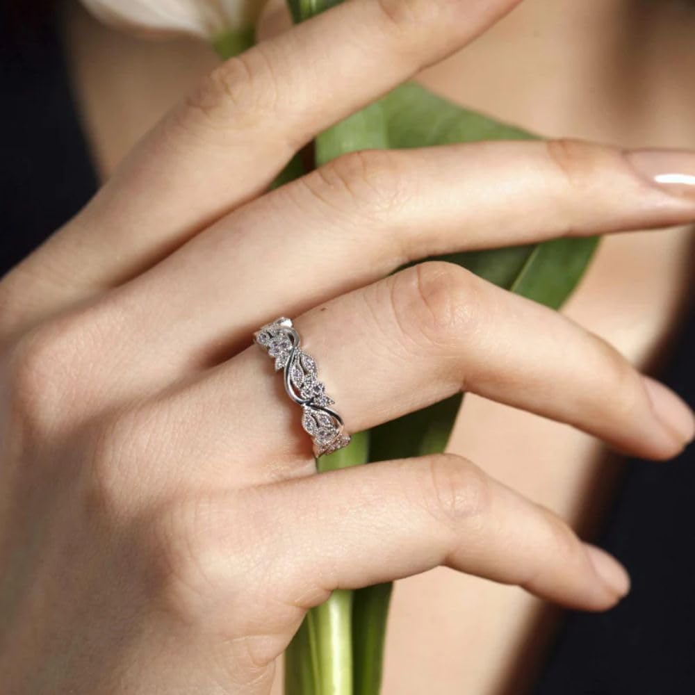 2 Ct Round Diamond Delicate His Her Stacking Matching Couple Band Set Anniversary Ring 14K White Gold Plated 925 Sterling Silver Handmade Wedding Bridal Engagement Ring Set Gift For Her