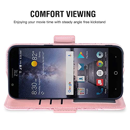 Compatible With Zte Blade Vantage 1 Z839/Tempo X/Go N9137/Avid 4 Z855/557 Wallet Case And Protector Card Holder Cell Phone Cover For Zte Fanfare 3 Z852/Zfive C Lte Z558Vl/G Lte Z557Bl/Z 839 Rose Gold #TOP2