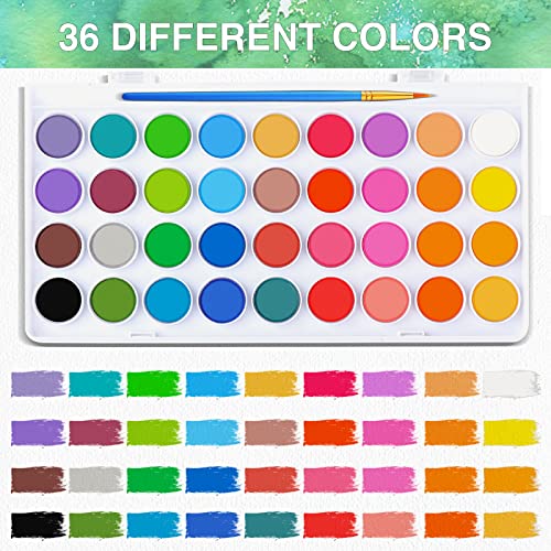 Aroic 65 Pieces Watercolor Paint Set，36 Colors Watercolor，10 Brushes，3 Refillable Water Brush Pens，16 Page Pad（8.5 * 5.5In），Profesional Watercolor Kit For Kids, Adults, Beginners #TOP2