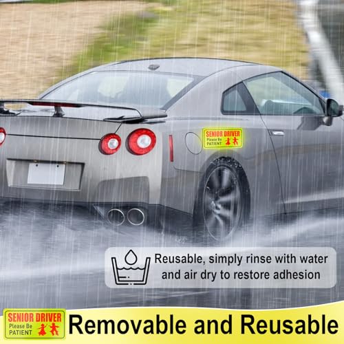 4 PCS Senior Driver Stickers, Senior Driver Car Magnet, Reflective Magnetic Safety Sign, Please Be Patient Seniors Drivers Magnet for Old People Gifts, Safe Decals for Cars Bumper, Car Accessories
