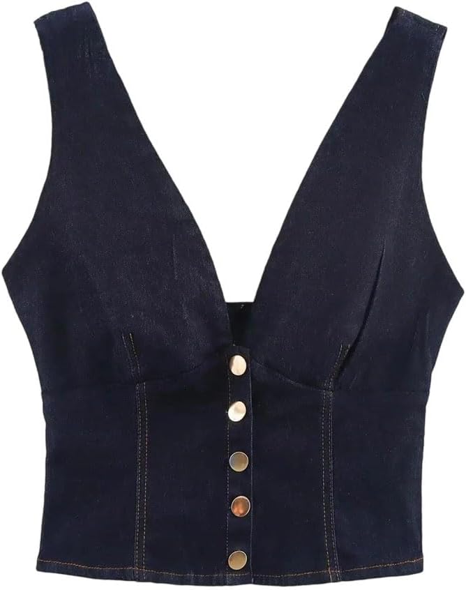 Women's Summer European Streetwear Denim Vest Slim Short Tight Casual Tops