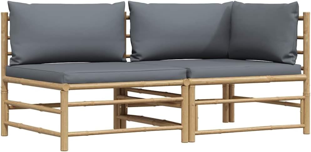 Modular Garden Lounge Sofa, Dark Grey Outdoor Patio Seat, Modern Bamboo Fiber Middle Chair for Balcony, Terrace, and Backyard, 27.6 x 27.6 x 23.6 Inches