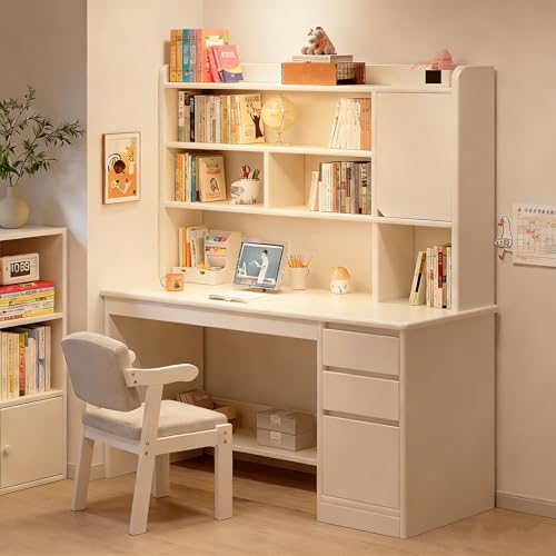 Bureau d'ordinateur portable avec étagère, meuble moderne blanc - 2