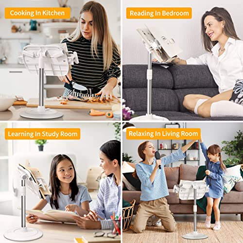 Scenein Book Holder For 3" Thick Books, Adjustable Height Angle, 360°Rotating Non-Slip Base, Book Stand For Cookbooks, Textbooks, Ipad, Phones, Cookbook Stand With Aluminum Alloy Abs Material, White #TOP5