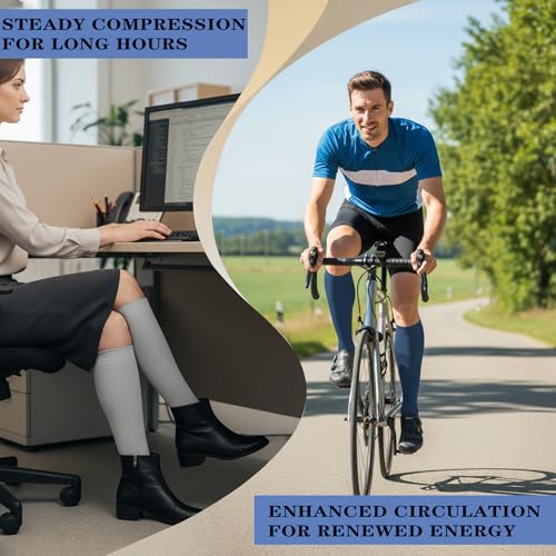 Image of 3 Pairs Knee High Graduated Compression Socks For Women and Men - Best Medical, Nursing, Travel & Flight Socks - Running & Fitness - 15-20mmHg