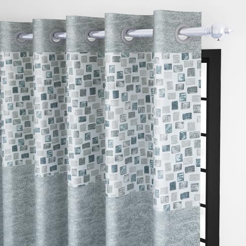 Image of Story@Home Window Curtains 5 Feet Long Set of 1 | Geometric Printed | Medium Room Darkening Curtain | Curtains for Living Room | (118 x 152 cm, Blue & Grey) | Perfect for Home Decor