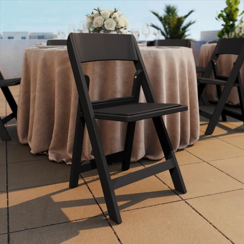 Image of Flash Furniture Hercules Tucker Commercial Black Resin Folding Chair - Lightweight, Vinyl Padded Removable Seat, Indoor Outdoor Use, Event & Wedding Ready