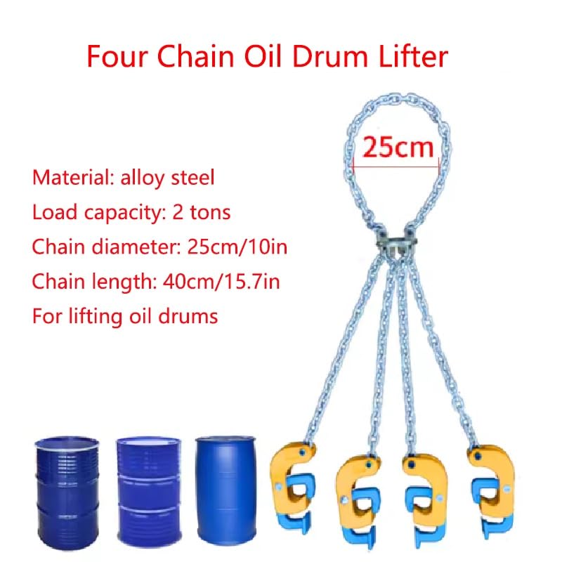 DNGXAOYA Oil Drum Lifting Clamp with Four Chains,Drum Lifter - Chain Type, Can Lift 2 Tons/4409lb, Suitable for 30-55 Gallon Drums, Chain Diameter 25cm/10in
