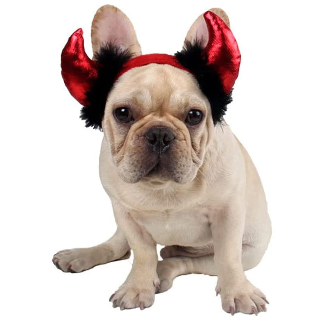 Diadema de Perros Perro Disfraz de Halloween Diadema de Tornillo de Diablo de Gato Accesorios para gatos y pequeños Perros Rojo Ajustable
