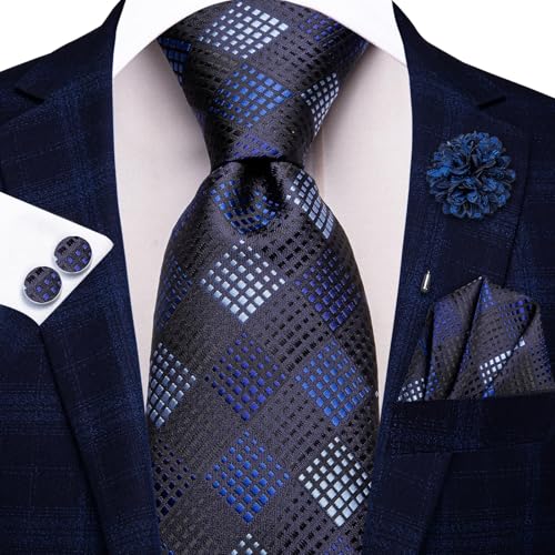 Image of Hi-Tie Mens Paisley Floral Striped Ties Set Silk Necktie and Lapel Pin for Men Pocket Square Cufflinks Set Business Wedding