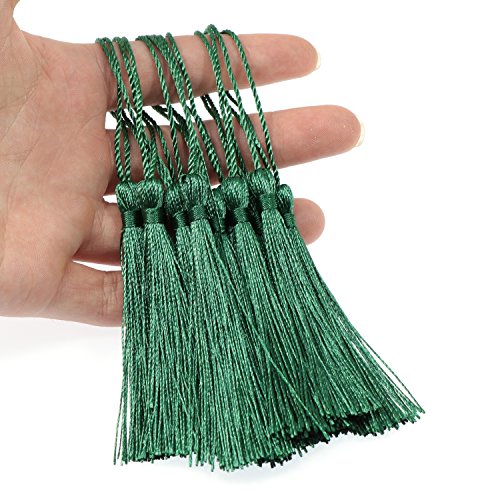 Image of VAPKER 100 Pieces Green Silky Handmade Soft Tassels 13cm /5-Inch With 2-Inch Cord Loop for Jewelry Making, DIY Projects, Bookmarks