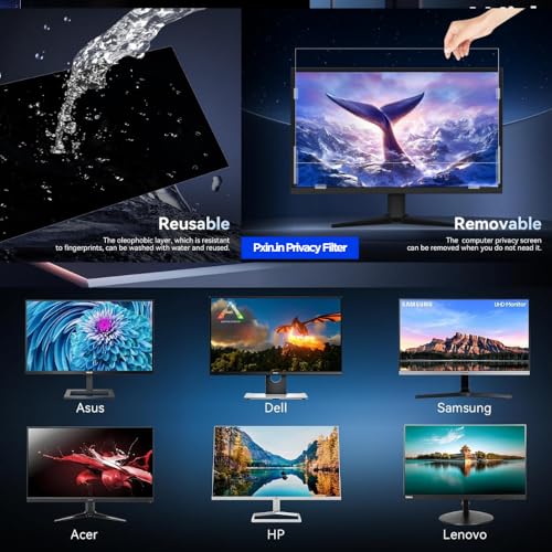 Image of PxIn 19 Inch (16:9) Monitor Eye Comfort Shield with Adv Privacy | Anti-Glare | No UV | Anti Blue | Monitor Privacy Filter