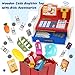 maysida Rechargeable Wooden Cash Register for Kids, Pretend Play Calculator Cash Register Toys with Scanner, Play Money&Credit Card, Play Cash Register, Toddler Boys Girls Age 2-4 4-8