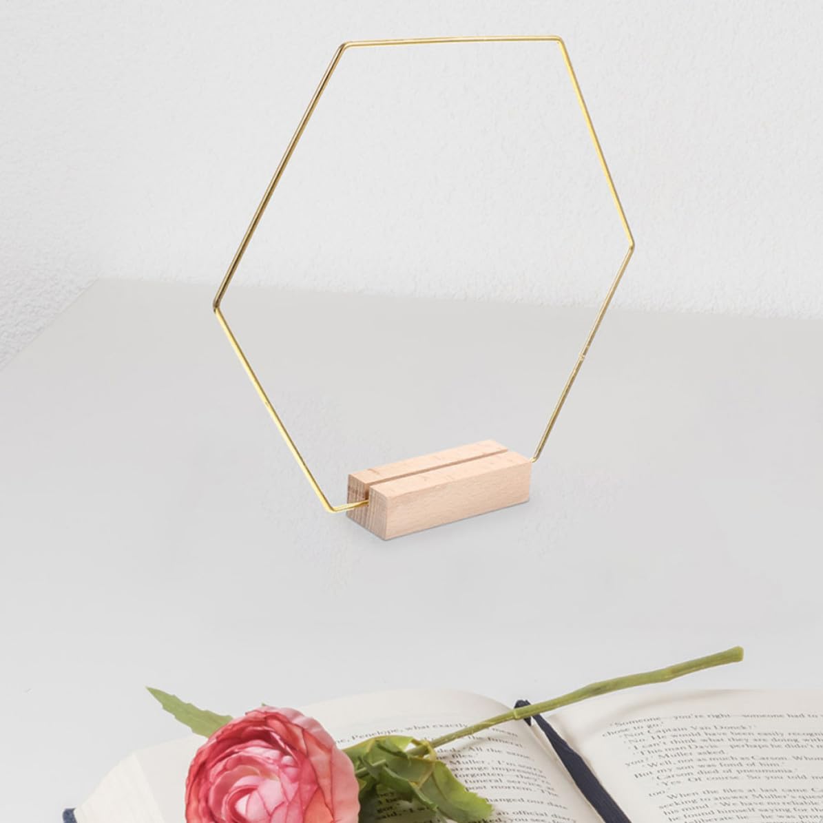 PLAFOPE 10 Piezas Aro de Metal Hexagonal con Base, Dorado, de Metal y Madera, Centro de Mesa para Boda y Manualidades DIY, para Decoración de Mesas