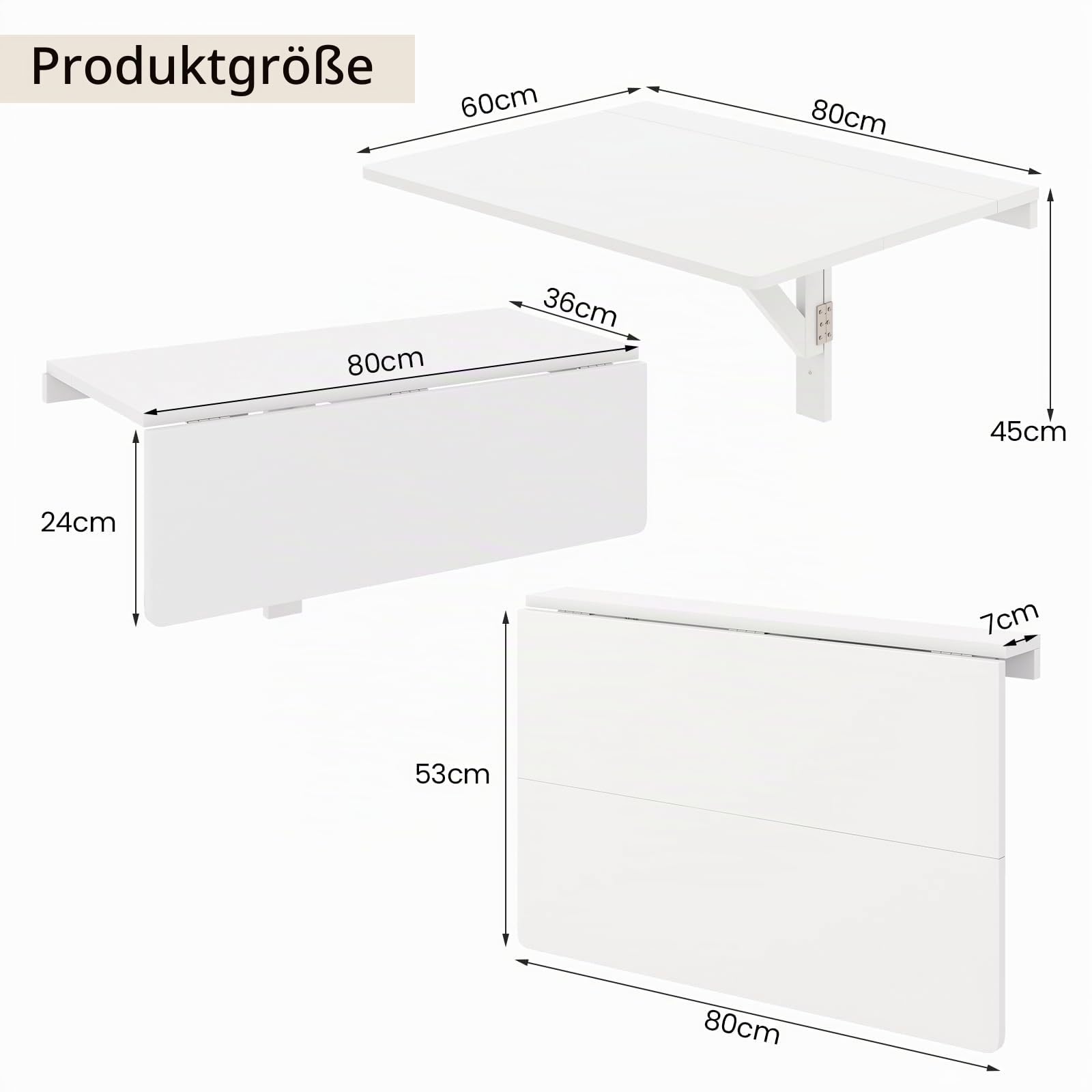 FANTASK Wandklapptisch, schwebender Schreibtisch, klappbarer Wandtisch, platzsparender Küchentisch für Küche Esszimmer Arbeitszimmer (Weiß)