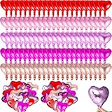 100 Pcs Valentine's Day Heart Balloons 10 Inch Heart Foil Mylar Balloons Bulk Mini Pink Heart Shape Balloons Decoration for Wedding Birthday Engagement Valentine's Day Mother's Day Party (Multicolor)