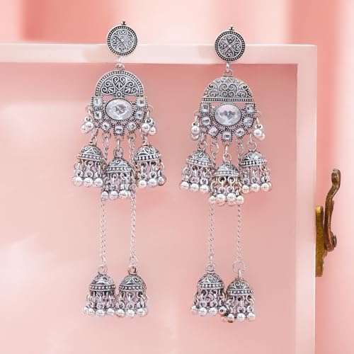 Image of Rubans Oxidised Jhumka Earrings Ghungroo Boho Statement Jewellery Gift for Women & Girls