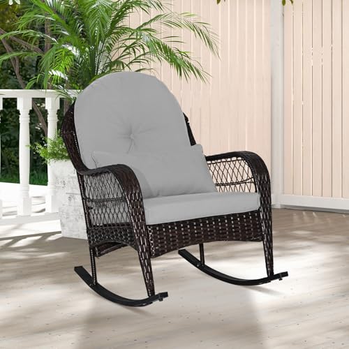 Tangkula-Outdoor-Wicker-Rocking-Chair-Patio-Rattan-Rocker-with-Seat-Back-Cushions-Waist-Pillow-Sturdy-Metal-Frame-Mix-Brown-Outdoor-Rocker-for-Balcony-Porch-Backyard Tangkula Outdoor Wicker Rocking Chair Patio Rattan Rocker with Seat Back Cushions Waist Pillow Sturdy Metal Frame Mix Brown Outdoor Rocker for Balcony Porch Backyard
