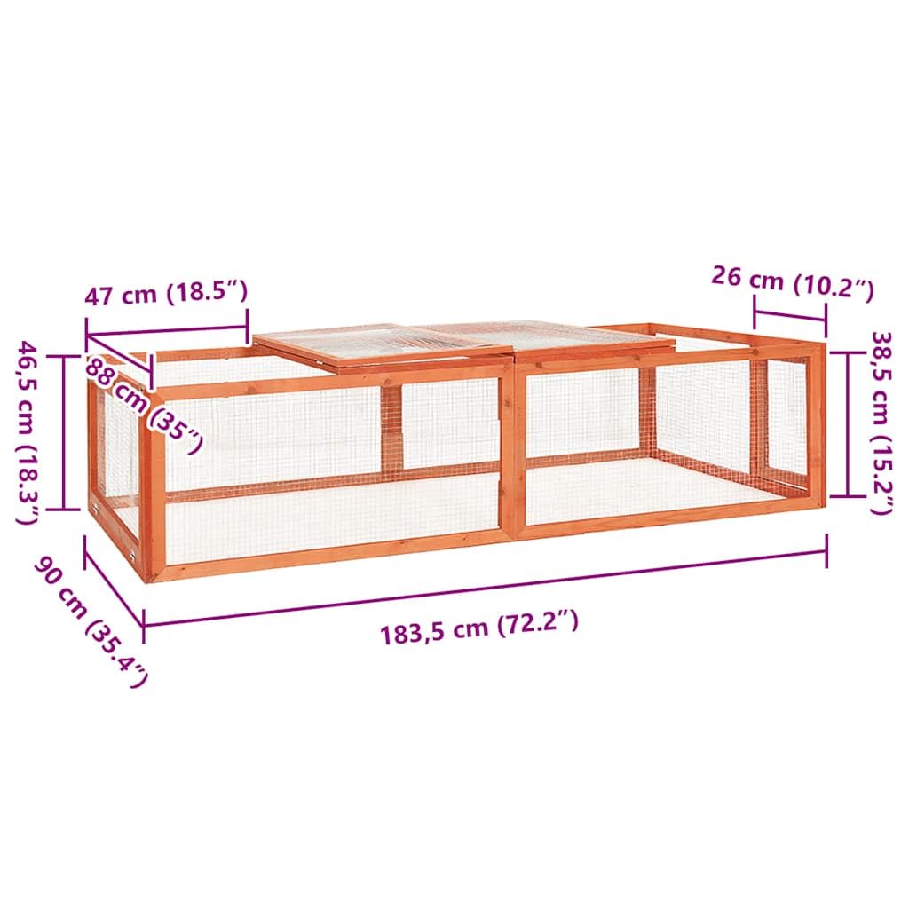 Mangloder - Gabbia per conigli in legno di abete massiccio con rete metallica in acciaio, 183 x 90 x 46,5 cm, per conigli e porcellini d'India