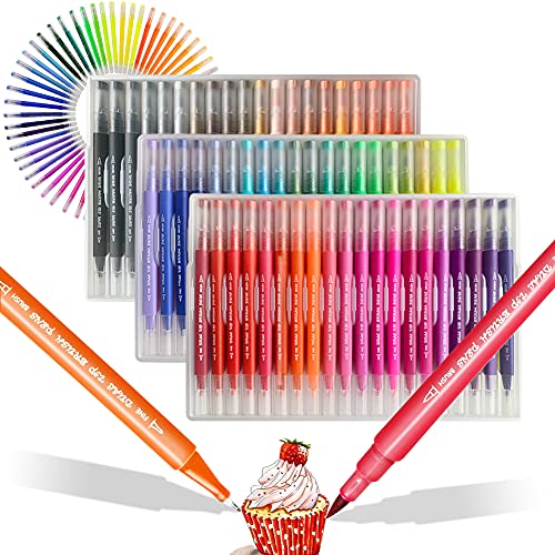Dual Tips Brush Pens,60 Colors Watercolor Markers With 0.4mm Fine-Liner Tip And 1-2mm Filling Brush, Art Markers Set For Adults Kids Drawing Coloring Calligraphy Lettering Writing