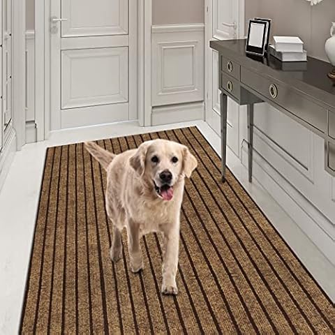 Runner Rug 2FT x 4FT, AYOHA 2'-82' Utility Carpet Runner for Entryway Hallway Aisles Balcony Garages, Area Rugs with Non-Slip Rubber Backing, Brown Strip (Available Custom Sizes) Cover
