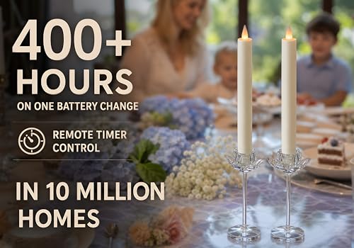 Image of Flameless Taper Candles Flickering with Remote and Timer, 3D Moving Flame Taper Candle Battery Operated to 400 Hours, 9 Inch Window Candles, (Ivory)