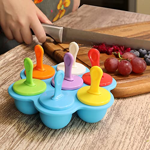 Silicone Popsicle Molds 7-Cavity Diy Ice Pop Mold With Colorful Sticks For Egg Biting Ice Cream Molds Baby Food Storage Containers Non Stick Cake Molds (Blue) #TOP6