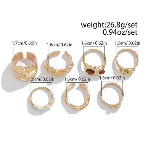 RINHOO Gold Chunky Rings Set for Women Braided Twisted Round Rings Adjustable Stackable Open Rings Band Statement Jewelry (7pcs-gold) — view 5